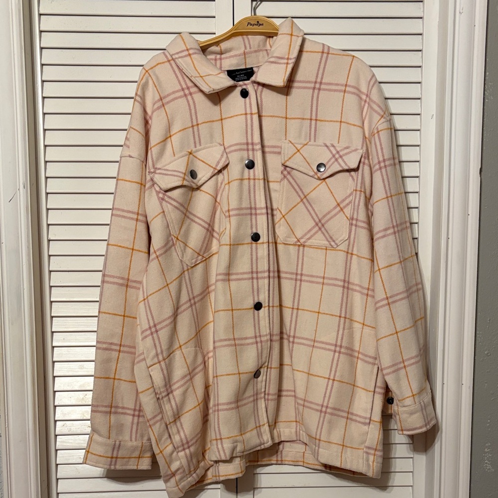 HFX Cream and Orange Plaid Utility Jacket